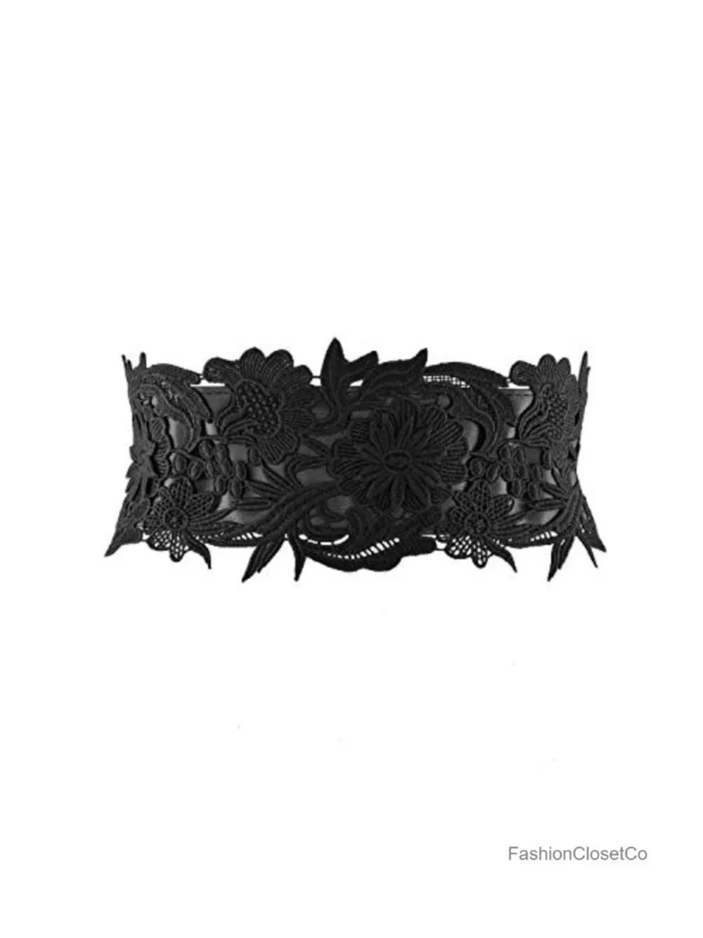 Lace Waist Belt with Faux Leather Bowknot Tie Wrap - Wide Corset Cinch Belt for